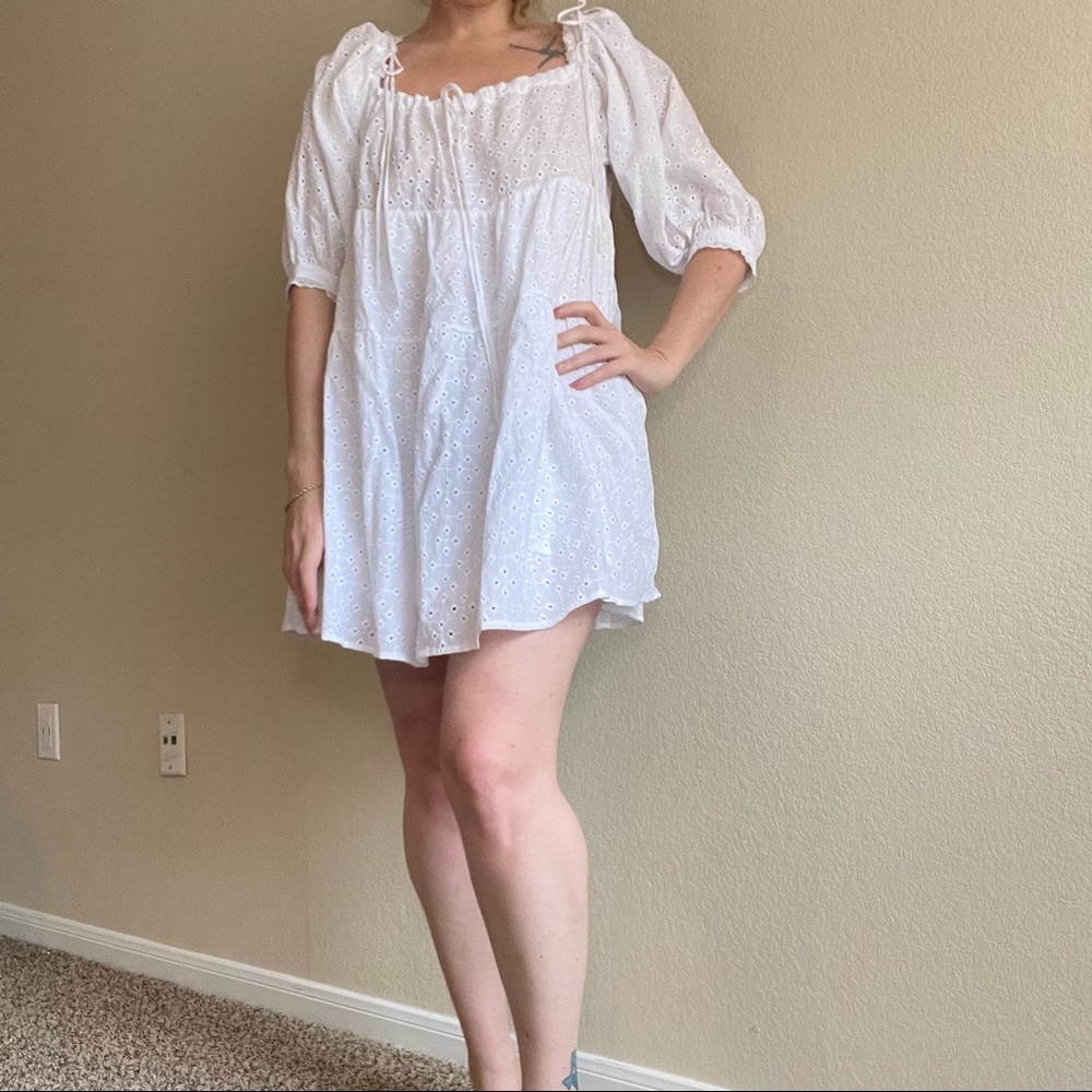 White Eyelet Mini Dress